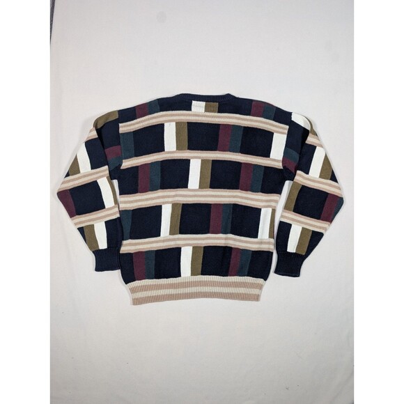 Vtg 90s Bachrach Sweater Men XL Multicolor Geometric Heavyweight Color Block - Picture 2 of 6